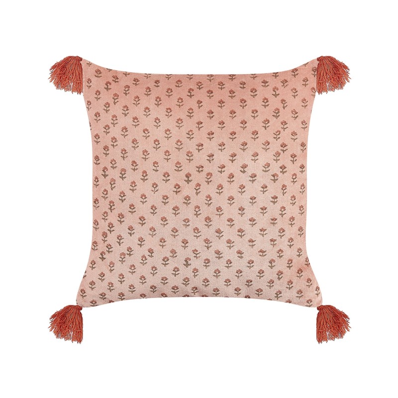 Zestaw 2 poduszek dekoracyjnych RUMHORA Welur 45 x 45 cm Różowy Wzór kwiatowy