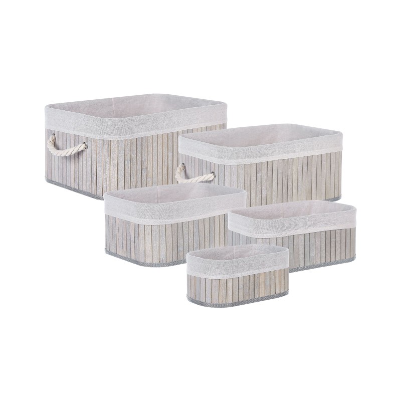 Zestaw 5 koszy TALPE Drewno bambusowe Szary