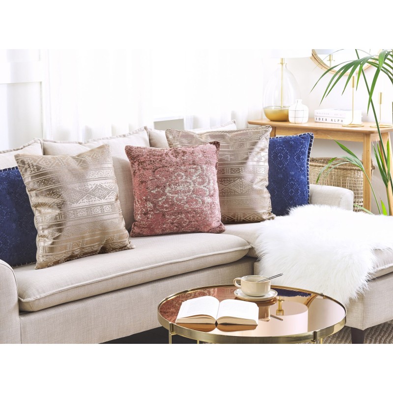 Poduszka dekoracyjna OUJDA Bawełna 50 x 50 cm Różowe złoto Wzór geometryczny