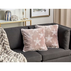 Zestaw 2 poduszek dekoracyjnych CERAMIUM Welur 45 x 45 cm Pastelowy róż Wzór kwiatowy