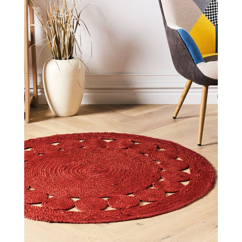 Dywan okrągły z juty ø 120 cm czerwony KOYUNLU