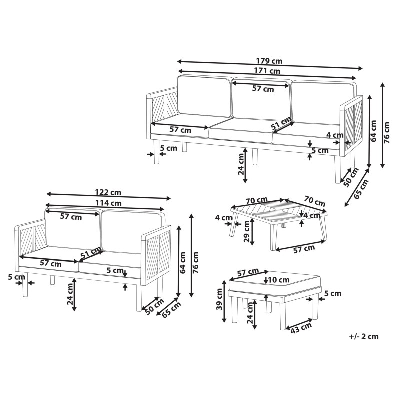 Zestaw ogrodowy ze stolikiem i otomaną dla 5 osób BARATTI Drewno akacjowe Brązowy