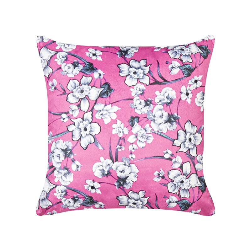 Zestaw 2 poduszek dekoracyjnych KOELERIA Welur 45 x 45 cm Fuksja Wzór kwiatowy