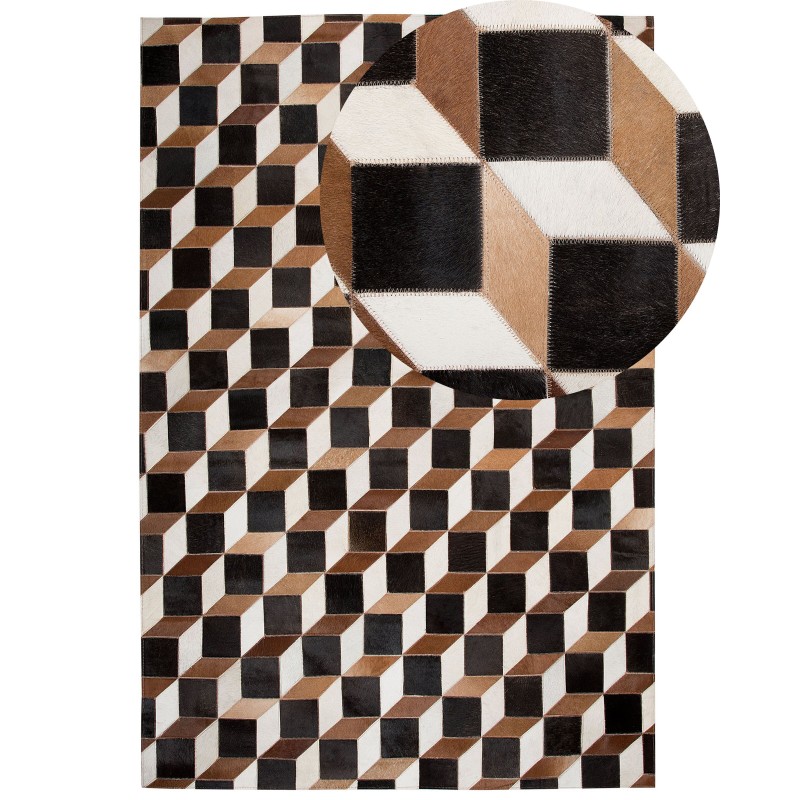 Dywan patchwork skórzany 140 x 200 cm brązowy ALPKOY