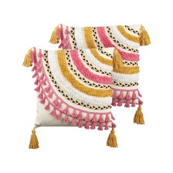 2 bawełniane poduszki dekoracyjne tuftowane z frędzlami 45 x 45 cm wielokolorowe JAMMU