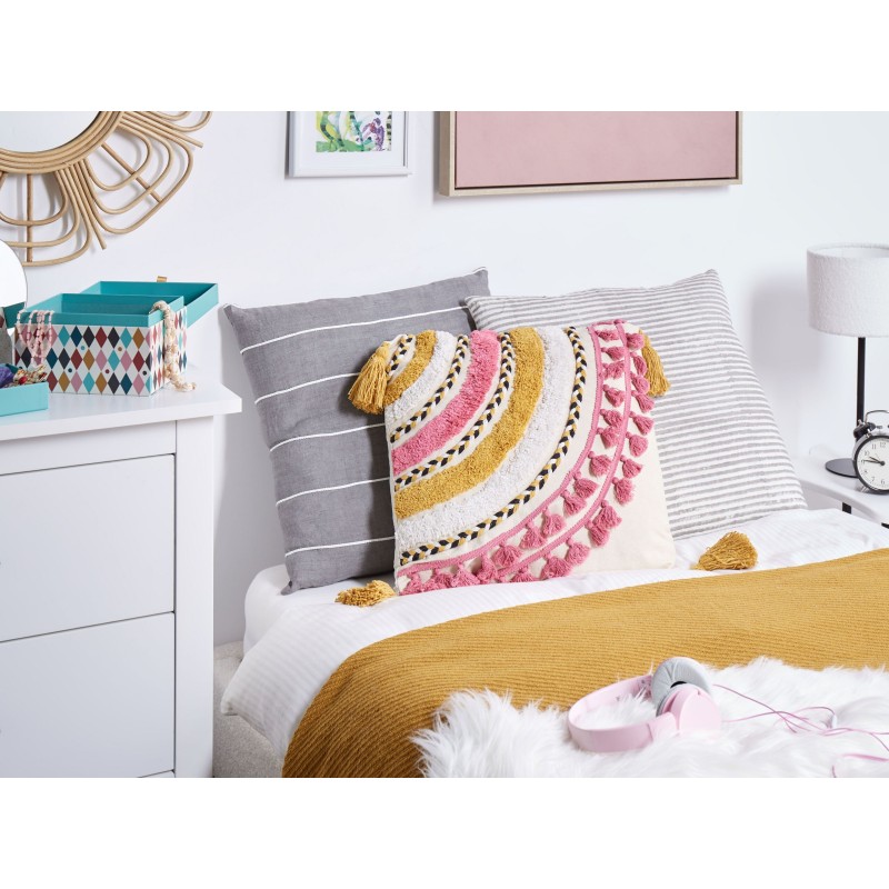 2 bawełniane poduszki dekoracyjne tuftowane z frędzlami 45 x 45 cm wielokolorowe JAMMU