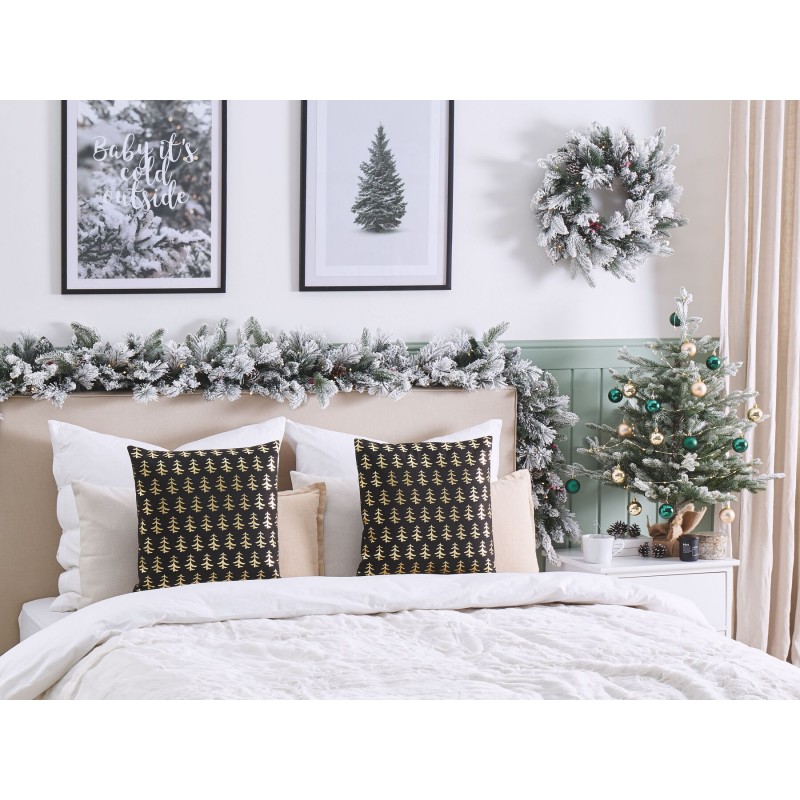 Zestaw 2 poduszek dekoracyjnych LEROY Bawełna 45 x 45 cm Czarny Wzór świąteczny