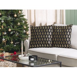 Zestaw 2 poduszek dekoracyjnych LEROY Bawełna 45 x 45 cm Czarny Wzór świąteczny