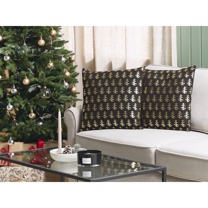 Zestaw 2 poduszek dekoracyjnych LEROY Bawełna 45 x 45 cm Czarny Wzór świąteczny