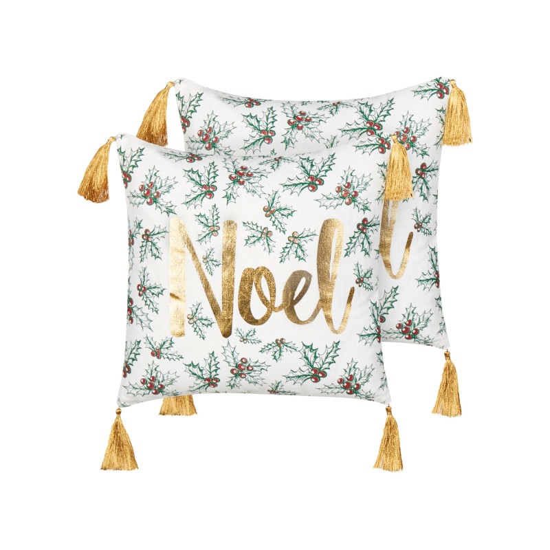 Zestaw 2 poduszek dekoracyjnych ZAMIA Bawełna 45 x 45 cm Biały Wzór świąteczny