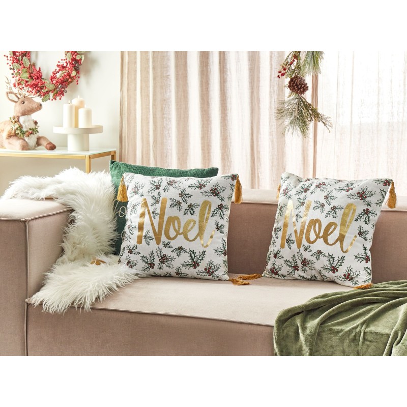 Zestaw 2 poduszek dekoracyjnych ZAMIA Bawełna 45 x 45 cm Biały Wzór świąteczny