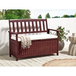 Ławka ogrodowa z poduchą SOVANA 120 cm ze schowkiem Drewno akacjowe Biały