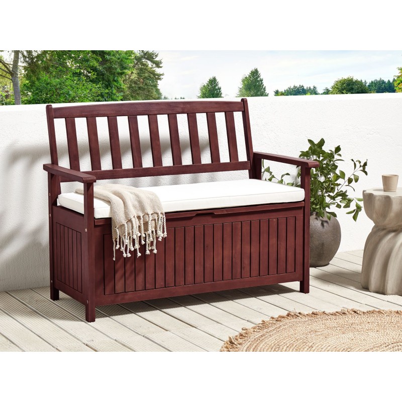 Ławka ogrodowa z poduchą SOVANA 120 cm ze schowkiem Drewno akacjowe Biały