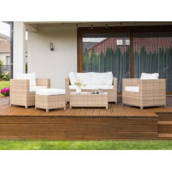 Zestaw ogrodowy ze stolikiem i otomaną dla 4 osób MILANO Technorattan Złamana biel