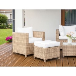 Zestaw ogrodowy ze stolikiem i otomaną dla 4 osób MILANO Technorattan Złamana biel