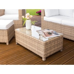 Zestaw ogrodowy ze stolikiem i otomaną dla 4 osób MILANO Technorattan Złamana biel