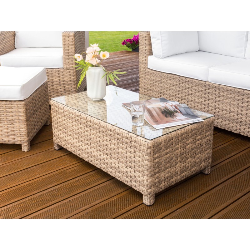 Zestaw ogrodowy ze stolikiem i otomaną dla 4 osób MILANO Technorattan Złamana biel