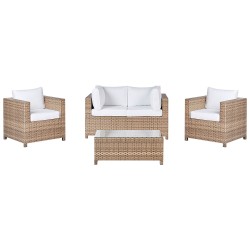 Zestaw ogrodowy ze stolikiem i otomaną dla 4 osób MILANO Technorattan Złamana biel