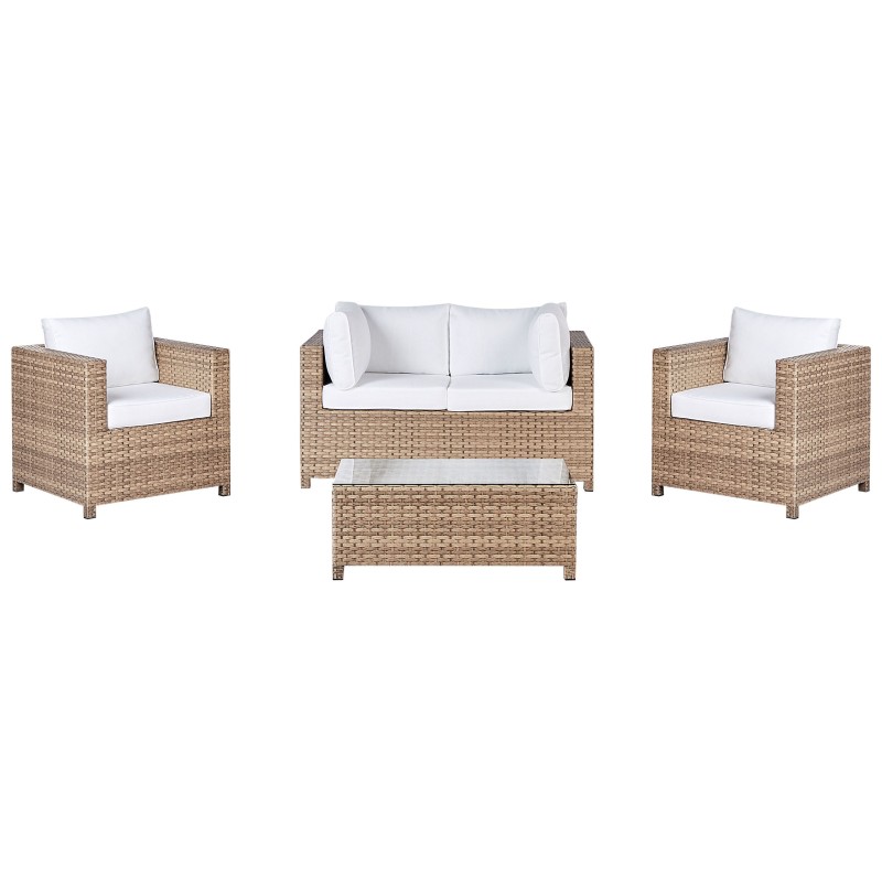 Zestaw ogrodowy ze stolikiem i otomaną dla 4 osób MILANO Technorattan Złamana biel