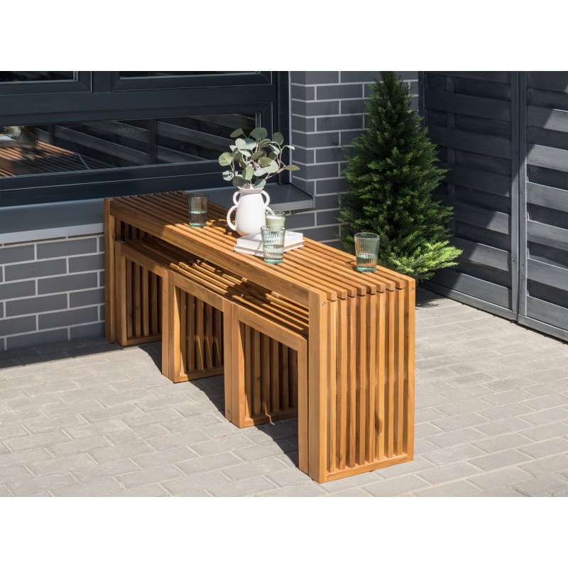 Stolik kawowy ogrodowy BELLANO 35 cm 150 cm Drewno akacjowe Brązowy