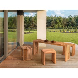 Stolik kawowy ogrodowy BELLANO 35 cm 150 cm Drewno akacjowe Brązowy