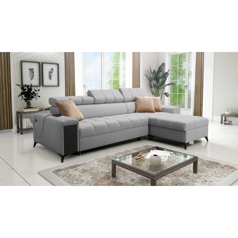 Venna I Mini Corner Sofa with Sleeping Function and USB Port in Plush Fabric, Avra 16