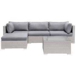 Narożnik ogrodowy ze stolikiem dla 4 osób SANO II Lewostronny Modułowy Technorattan Jasnoszary