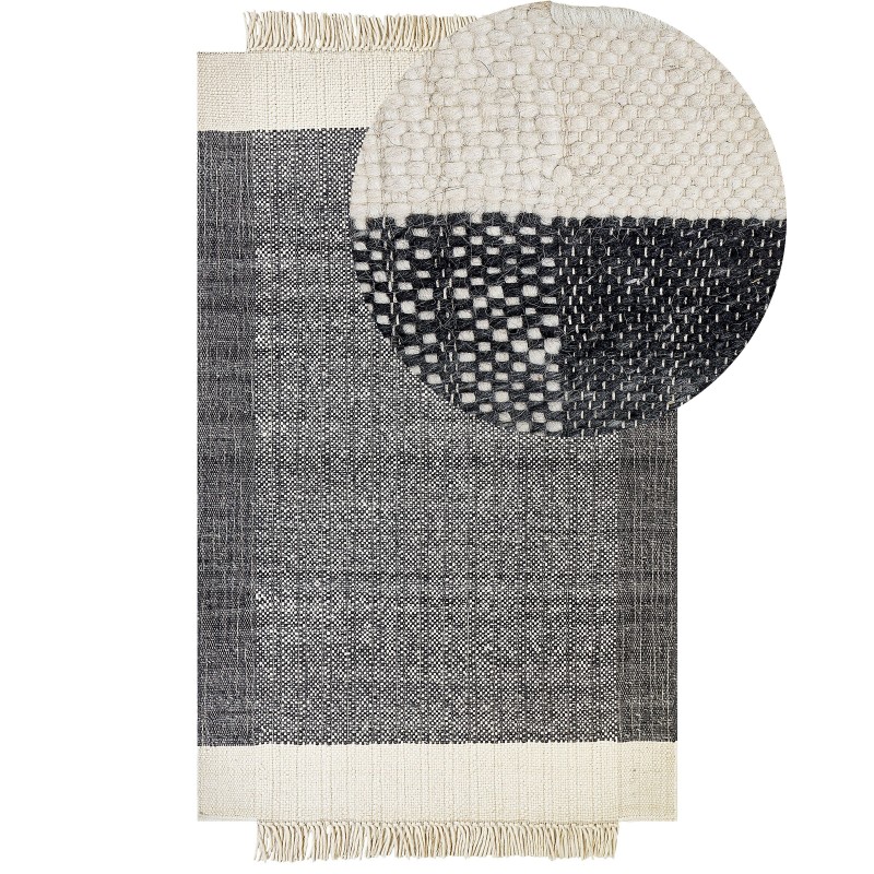 Dywan wełniany 140 x 200 cm czarny ze złamaną bielą ATLANTI