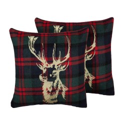 Zestaw 2 poduszek dekoracyjnych RUDOLPH 45 x 45 cm Czerwony Zielony Złoty Niebieski Czarny Wzór świąteczny