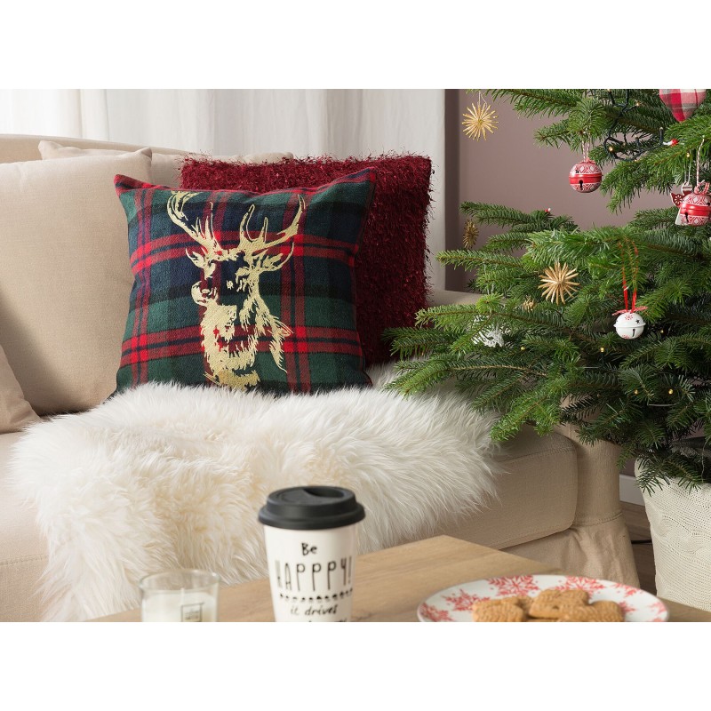 Zestaw 2 poduszek dekoracyjnych RUDOLPH 45 x 45 cm Czerwony Zielony Złoty Niebieski Czarny Wzór świąteczny