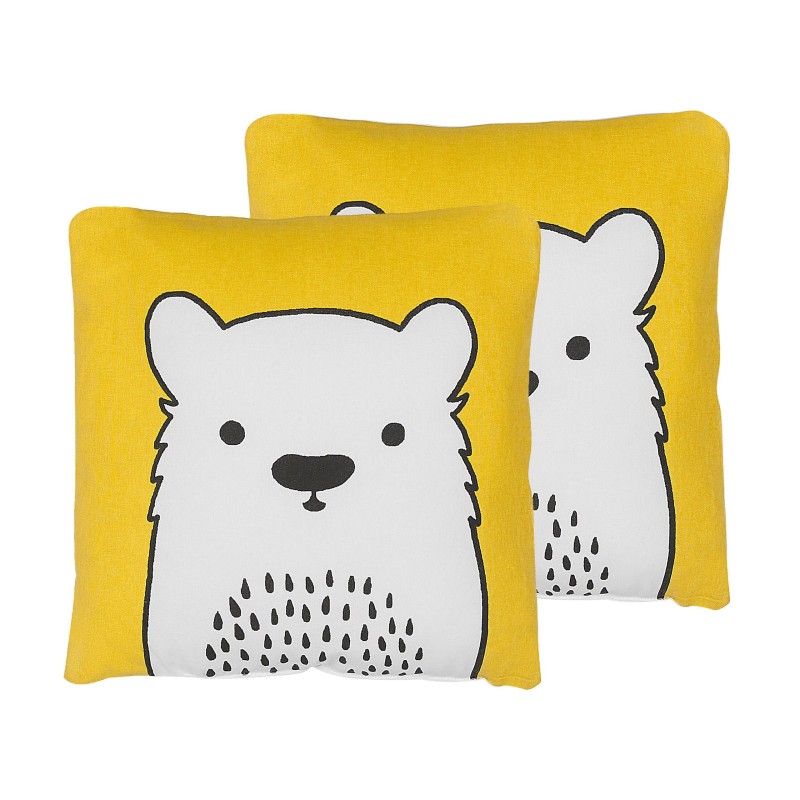 2 bawełniane poduszki dla dzieci miś 45 x 45 cm żółte WARANASI
