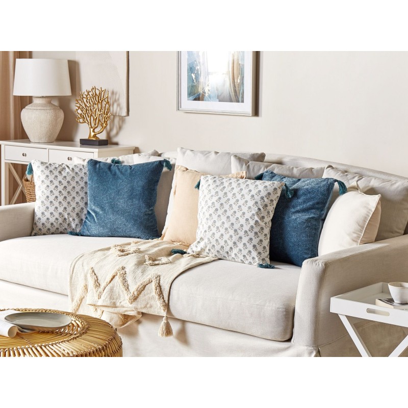 Zestaw 2 poduszek dekoracyjnych SETARIA Welur 45 x 45 cm Ciemnoniebieski Wzór roślinny