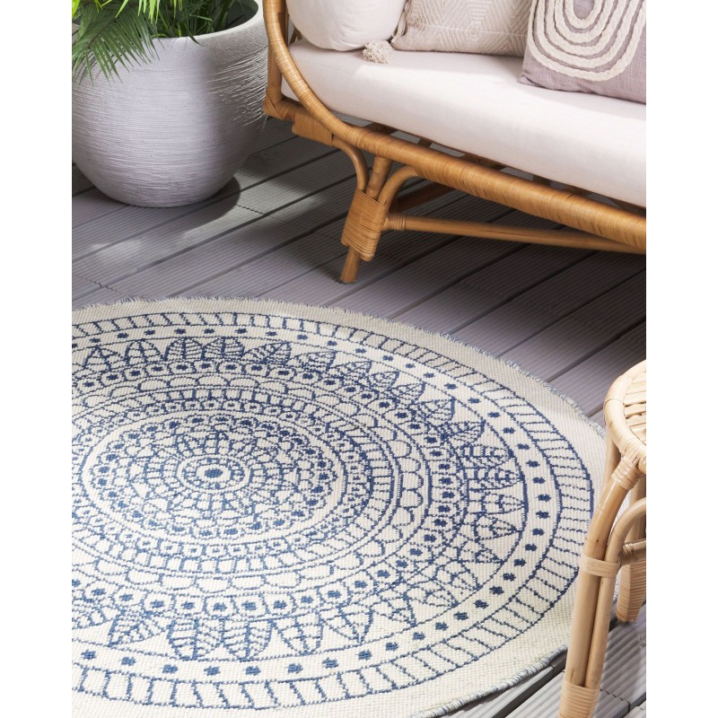 Dywan zewnętrzny dwustronny okrągły ⌀ 140 cm beżowo-niebieski YALAK