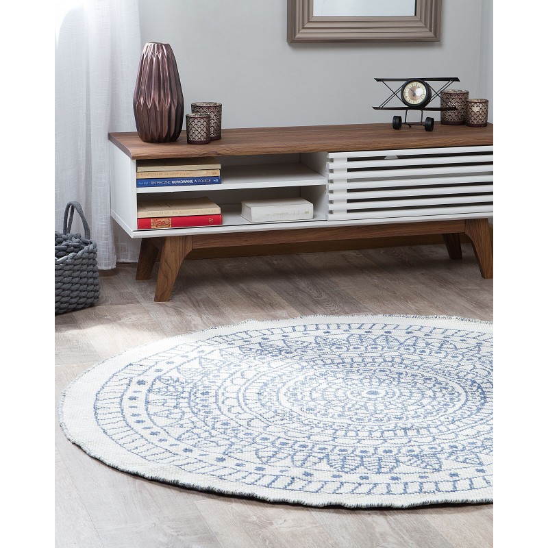 Dywan zewnętrzny dwustronny okrągły ⌀ 140 cm beżowo-niebieski YALAK