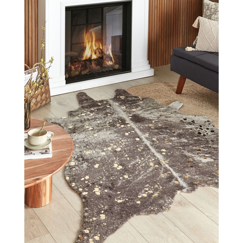 Dywan ekoskóra w łaty 150 x 200 cm beżowoszary ze złotym BOGONG