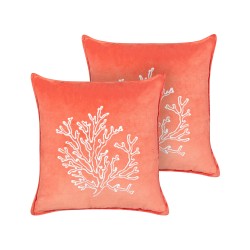Zestaw 2 poduszek dekoracyjnych NORI Welur 45 x 45 cm Koralowy Wzór roślinny