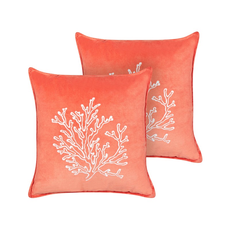 Zestaw 2 poduszek dekoracyjnych NORI Welur 45 x 45 cm Koralowy Wzór roślinny