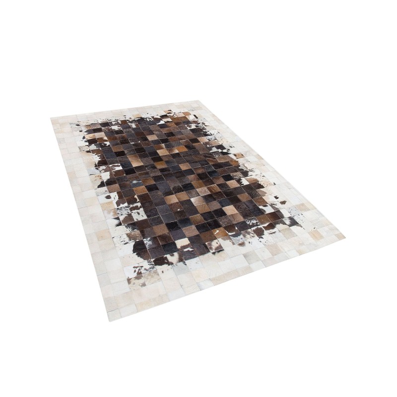 Dywan patchwork skórzany 160 x 230 cm brązowo-beżowy OKCULU