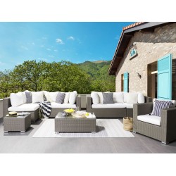 Zestaw ogrodowy ze stolikiem dla 8 osób MAESTRO Modułowy Technorattan Beżowoszary