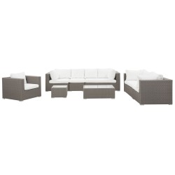 Zestaw ogrodowy ze stolikiem dla 8 osób MAESTRO Modułowy Technorattan Beżowoszary