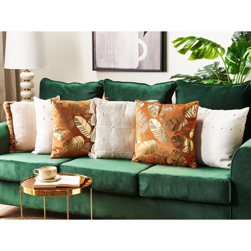 Zestaw 2 poduszek dekoracyjnych SUNFLOWER Welur 45 x 45 cm Pomarańczowy Wzór roślinny