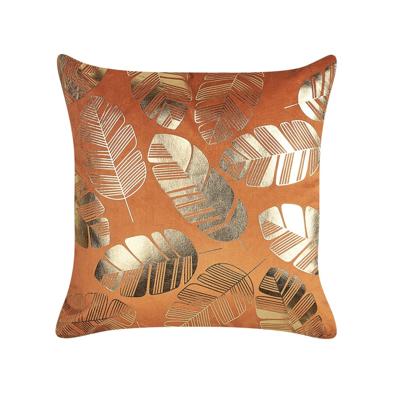 Zestaw 2 poduszek dekoracyjnych SUNFLOWER Welur 45 x 45 cm Pomarańczowy Wzór roślinny