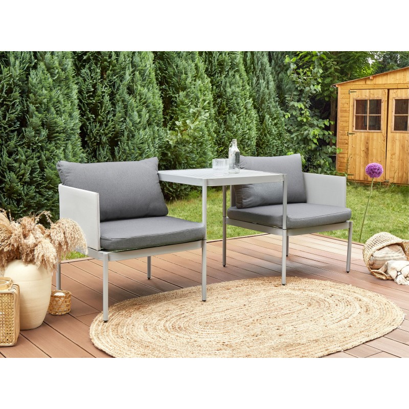 Zestaw ogrodowy ze stolikiem dla 2 osób TERRACINA Metal Jasnoszary