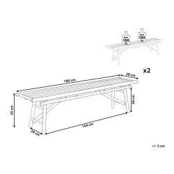 Zestaw 2 ławek ogrodowych TINDARI 180 cm Drewno bambusowe Jasnobrązowy