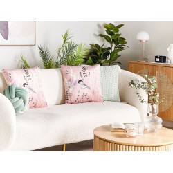 Zestaw 2 poduszek dekoracyjnych CYCLAMEN Welur 45 x 45 cm Pastelowy róż Wzór kwiatowy
