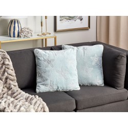 Zestaw 2 poduszek dekoracyjnych CERAMIUM Welur 45 x 45 cm Błękitny Wzór kwiatowy