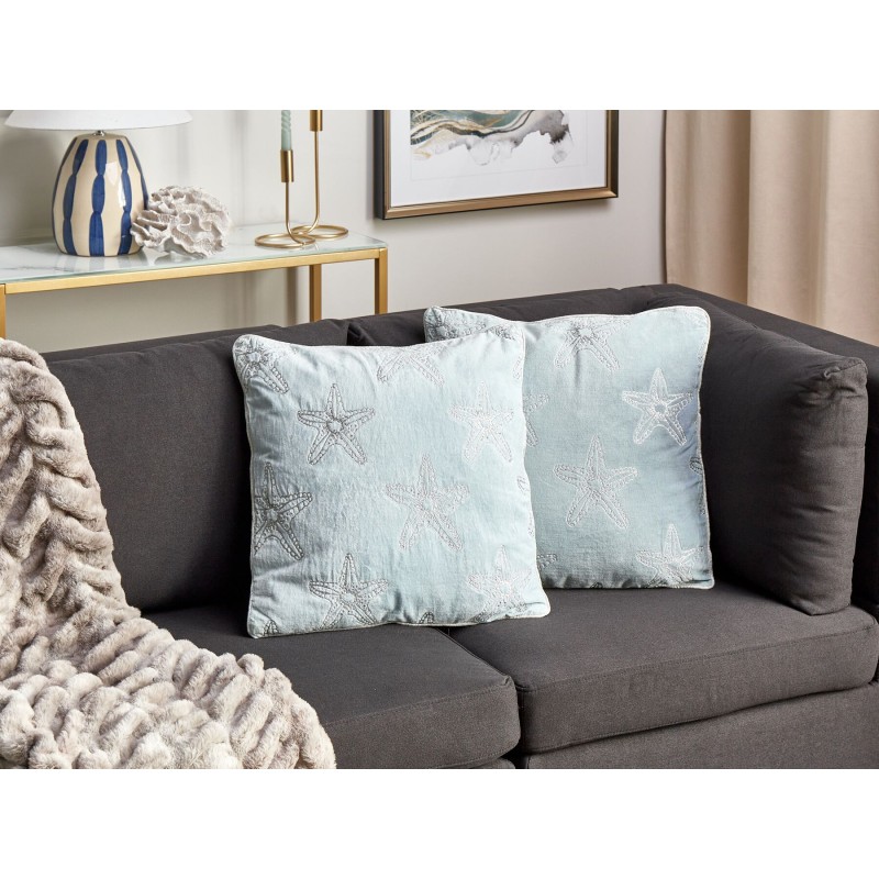 Zestaw 2 poduszek dekoracyjnych CERAMIUM Welur 45 x 45 cm Błękitny Wzór kwiatowy