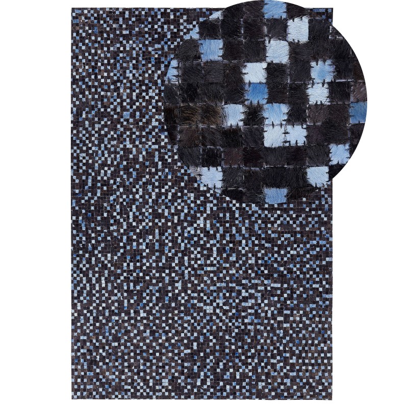 Dywan skórzany 140 x 200 cm brązowo-niebieski IKISU
