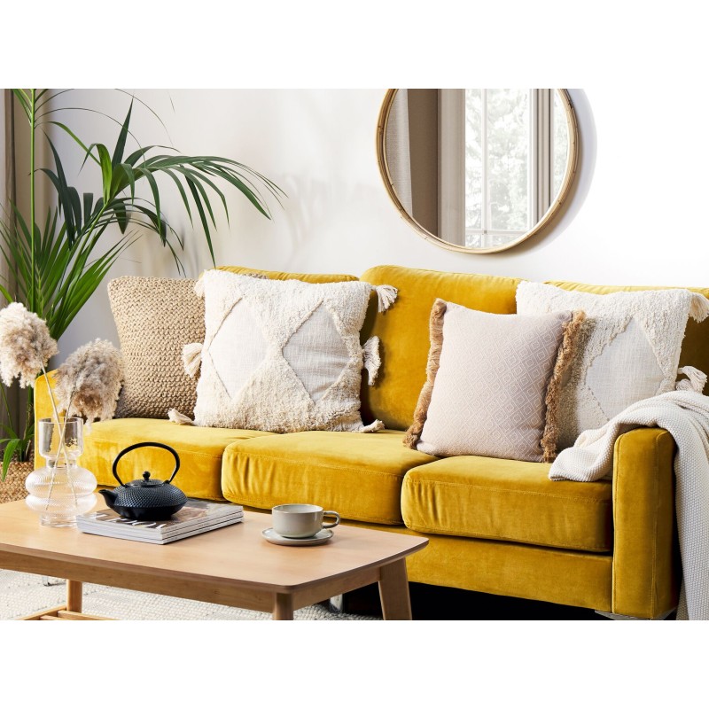 Poduszka dekoracyjna AVIUM Bawełna 45 x 45 cm Jasnobeżowy Wzór geometryczny