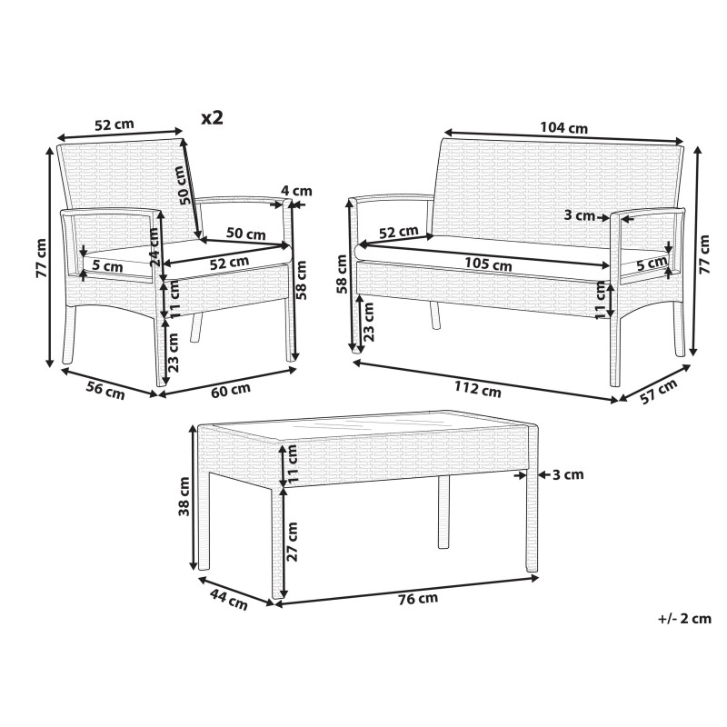 Zestaw ogrodowy z technorattanu 4-osobowy jasnobrązowy MARSALA